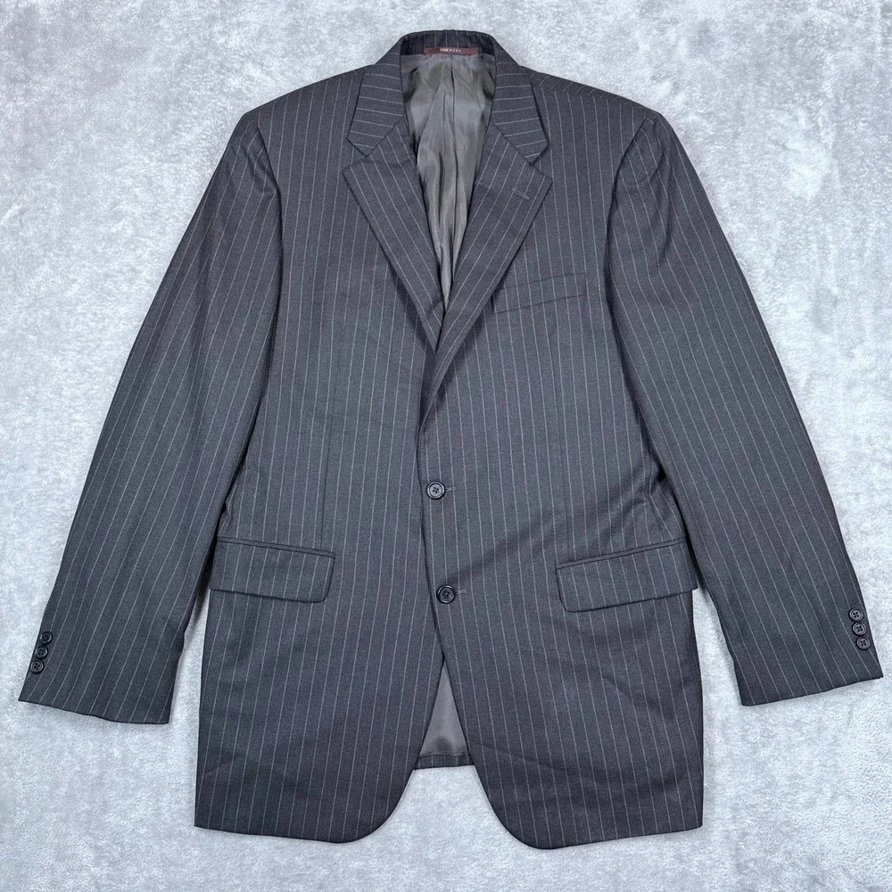 Hickey Freeman Loro Piana Tasmanian 150s Wool Suit 42L Blazer 36x32 Pants Stripe
